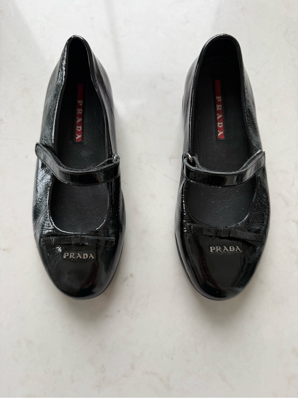 Girl's Prada Black Patent Mary Jane Loafers with Logo